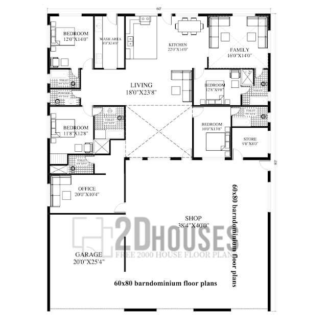 60 x 80 barndominium floor plans