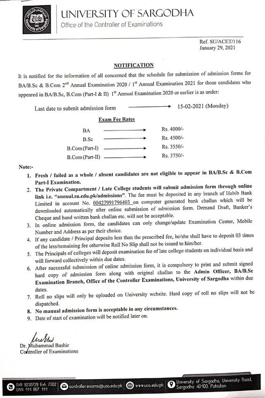 UoS BA/BSc Annual Exams Timetable 2021