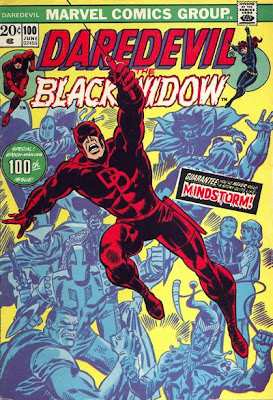 Daredevil #100, Daredevil swing around, in front of a gallery of his greatest foes