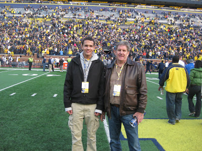 Derek Kief with grandfather Pat Kief on unofficial visit to UM game