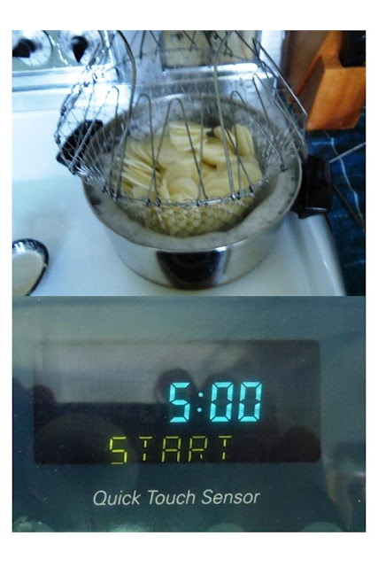 Blanching potatotes for dehydrating.