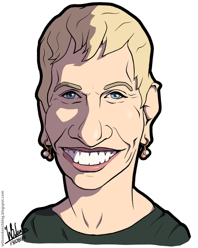 Cartoon caricature of Barbara Corcoran.