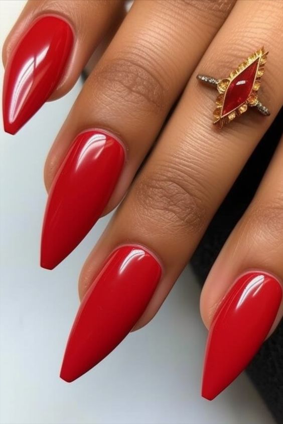 Coffin Baddie Red Acrylic Nails.