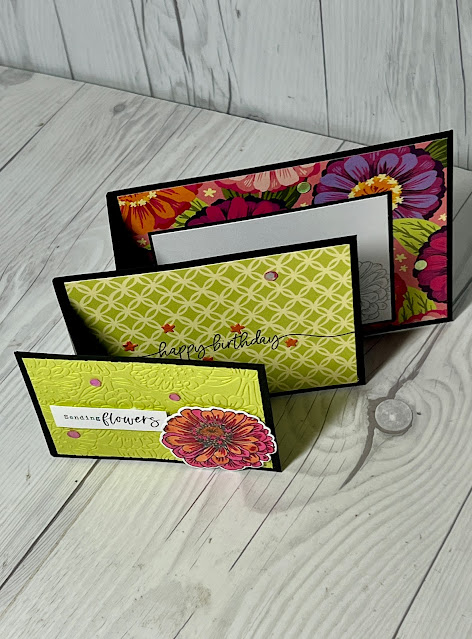 Floral Greeting Card using Stampin' Up! Flowering Zinnias Designer Series Paper and Zinnia 3D Embossing Folder
