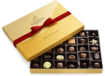 Image: Godiva Chocolatier Holiday Gift Box with Red Ribbon – 36 Piece Assorted Milk, White and Dark Chocolate with Gourmet Fillings - Special Gold Ballotin Gift for Chocolate Lovers