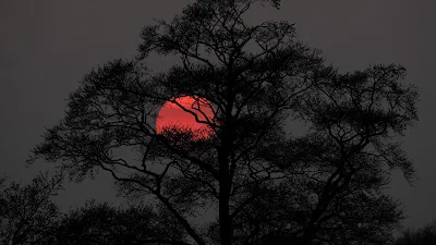 Papel de Parede Anoitecer com Lua Vermelha