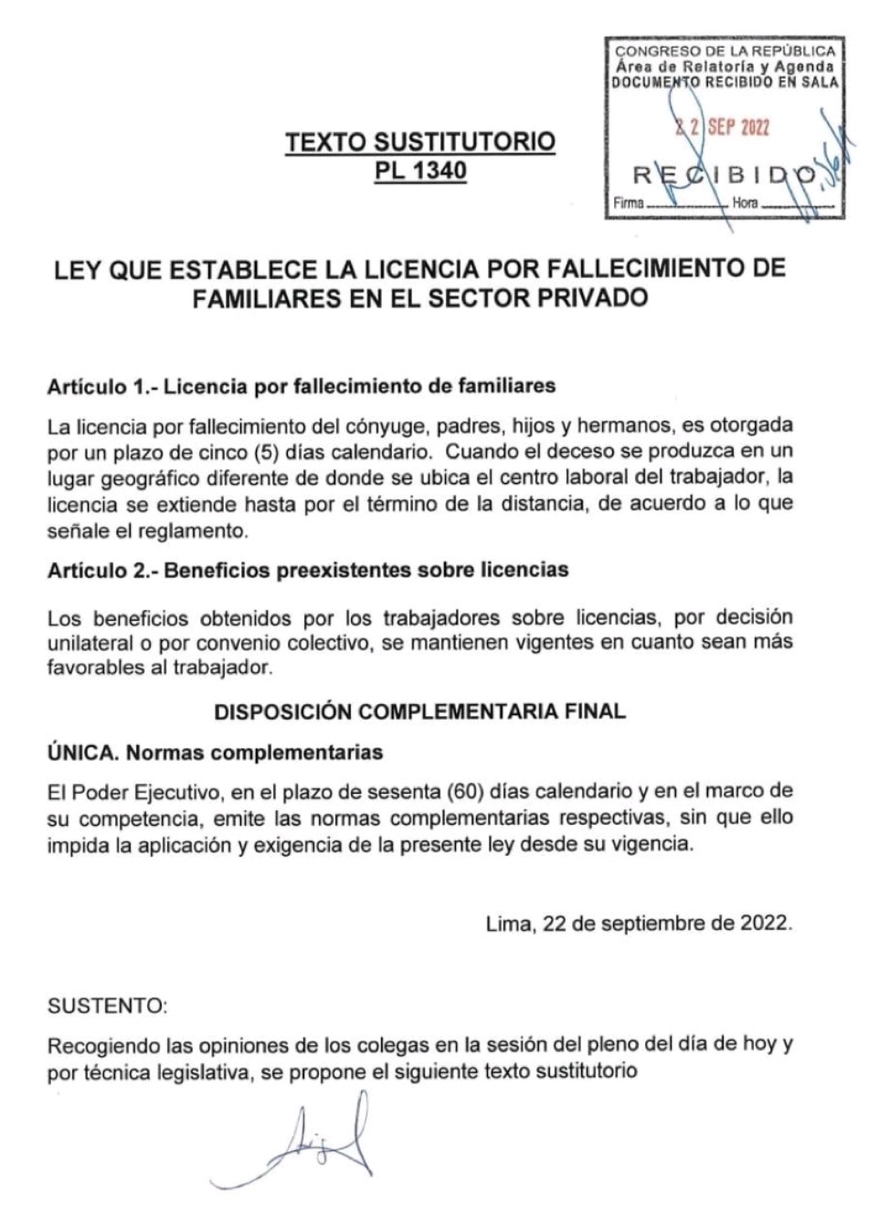 Licencia por fallecimiento de familiares de trabajador en sector privado