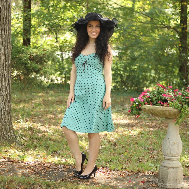 Blue and Black Polka Dot Dress