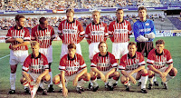 PSV EINDHOVEN - Eindhoven, Holanda - Temporada 1997-98 - Petrovic, Vampeta, Stam, Valchx, Cocu y Waterreus; Numan, Bruggink, Zenden, Degryse y Jonk - PSV EINDHOVEN 2 (Bruggink y Zenden), ATLÉTICO DE MADRID 2 (Caminero y Lardin). En los penaltys, gana PSV 4-2 - 13/08/1997 - Trofeo Teresa Herrera, semifinal - La Coruña, estadio de Riazor