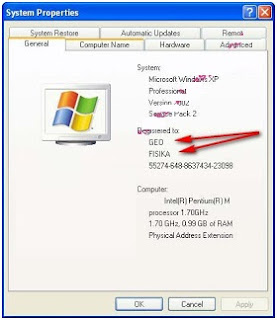 Mengubah nama registrasi pemilik (Owner ) komputer di system properties