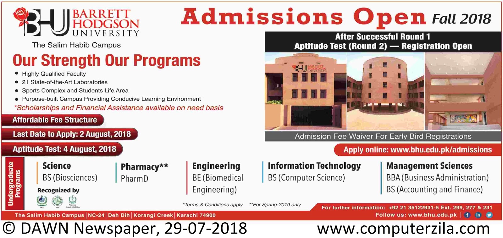 Barrett Hodgson University Admissions Fall 2018