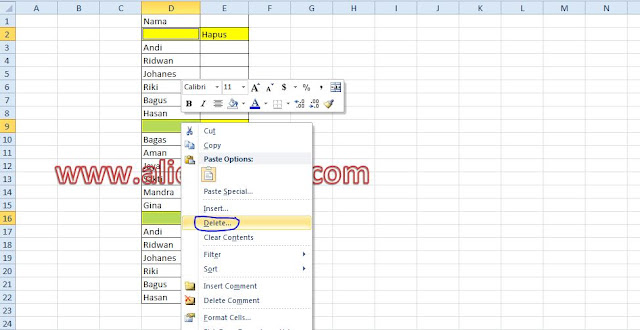 Cara Menghapus Beberapa Cell Yang Kosong