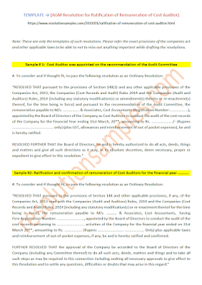 resolution for ratification of remuneration of cost auditor