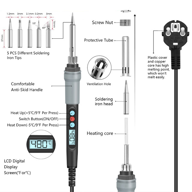 HANDSKIT SI929 90W Digital Adjustable Temperature Electric Soldering Iron Kit for BGA SMD PCB IC Repair