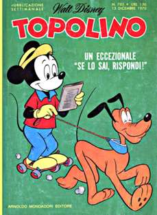 Topolino 785 - 13 Dicembre 1970 | ISSN 1120-611X | CBR 215 dpi | Settimanale | Fumetti Classici | Universo Disney
Numero volumi : IN CORSO
Topolino apparve in Italia il 30 marzo 1930, quando sul n.13 del settimanale torinese Illustrazione del Popolo, diretto da Lorenzo Gigli, fu pubblicata la prima striscia disegnata da Ub Iwerks e intitolata Le avventure di Topolino nella giungla. Due anni dopo si ha il primo libro illustrato italiano con le sue immagini: Sua Altezza Reale il Principe Codarello e, poco più tardi, il 31 dicembre 1932, esce il primo numero di Topolino in formato giornale, edito da Nerbini.
Sulla falsariga del celebre Corriere dei Piccoli, anche Topolino si presentava ai lettori con periodicità settimanale e si apriva con una breve storia in cui le didascalie sono scritte in rima e realizzata da Giove Toppi, che divenne quindi il primo autore Disney italiano. Sul settimanale della Nerbini, comunque, trovano spazio soprattutto le strisce e le tavole realizzate da Floyd Gottfredson. In queste storie vengono anche introdotte delle didascalie in rima, scritte dal primo direttore della rivista, Paolo Lorenzini (detto Collodi Nipote in quanto nipote di Carlo Collodi), e viene anche assegnato il nome definitivo alla spalla di Topolino, ovvero quel Pippo un po' lunatico e un po' svampito che sui libri della Salani veniva ancora chiamato Medoro.
Nerbini non si era assicurato correttamente i diritti di pubblicazione: quando aveva varato la sua rivista, infatti, si era rivolto al Consorzio Cinematografico E.I.A., il distributore dei cortometraggi di Topolino, quando in realtà i diritti per le riviste erano stati dati in mano al giornalista Guglielmo Emanuel dallo stesso Disney. Per cui, per un paio di numeri, la testata passò da Topolino a Topo Lino, per poi riprendere la nota testata con il n.7. Il Topolino Giornale era formato da otto pagine e non conteneva solo storie a fumetti Disney ma anche storie non-Disney che anzi erano di solito la maggioranza delle storie presenti in un numero.
Il numero 137 del Topolino Giornale, dell'11 agosto 1935, segna il passaggio di consegne da Nerbini alla Mondadori. Il fascismo, tuttavia, causò dei problemi al giornale. Dal 1938, il Min.Cul.Pop. (Ministero della Cultura Popolare) impone alla stampa di non editare più i protagonisti del fumetto popolare americano. Il solo Topolino è risparmiato, e così il suo logo e il suo personaggio possono continuare ad esistere nelle edicole italiane, ma in piena seconda guerra mondiale, a partire dal n.476 del 27 gennaio 1942, anche il settimanale è costretto a cedere alle restrizioni. Lo sostituisce Tuffolino, un ragazzetto dalle medesime caratteristiche fisiche, disegnato dal grande illustratore Pierlorenzo De Vita. Con la fine del fascismo, le avventure di Topolino poterono di nuovo essere pubblicate.
Alla fine degli anni quaranta, però, i giornali a fumetti che pubblicavano storie a puntate di non più di due tavole ad episodio erano irrimediabilmente in crisi, e così lo stesso Topolino, le cui vendite erano di gran lunga calate rispetto al periodo d'oro. Mondadori, però, non poteva rinunciare alla rivista da edicola per non perdere i ricchi diritti delle pubblicazioni da libreria, così decise un doloroso ma necessario cambio di formato e periodicità. Nel 1949 nasce così il periodico a fumetti Topolino formato libretto, all'inizio con cadenza mensile, quindi quindicinale e, infine, settimanale, fino a giungere a oggi al suo sessantesimo anniversario e con oltre 3000 numeri usciti, ricchi di storie tra le più famose, con autori da Carl Barks a Romano Scarpa, da Floyd Gottfredson a Giovan Battista Carpi e così via.