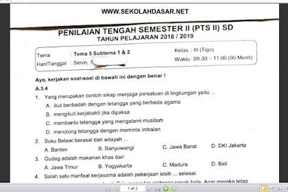 Soal Ulangan Kelas 3 Tema 5 Subtema 1 dan 2