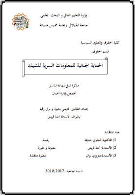 مذكرة ماستر: الحماية الجنائية للمعلومات السرية للشيك PDF