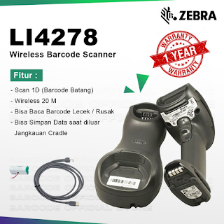 Motorola Solutions Zebra Symbol (Motorola) LI4278 Wireless Bluetooth Barcode Scanner, with Cradle and USB Cables with pairing and programming guide