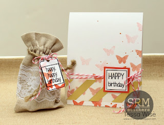 SRM Stickers Blog - Butterfly Birthday Set by Tessa Wise - #card #giftbag #laceandlinenbag #stamps #janesdoodles #stickers #twine