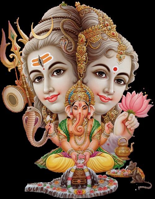 Lord Ganesha Image with Father Shiva and Mother Parvati