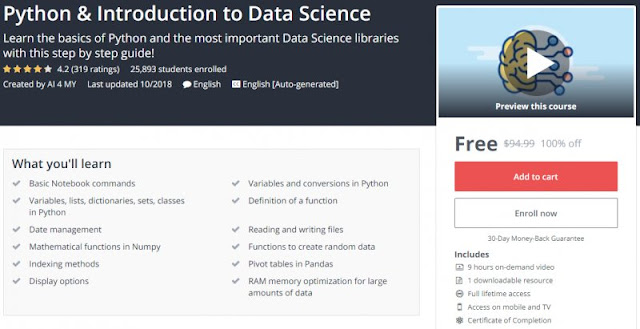 [100% Off] Python & Introduction to Data Science Worth 94,99$