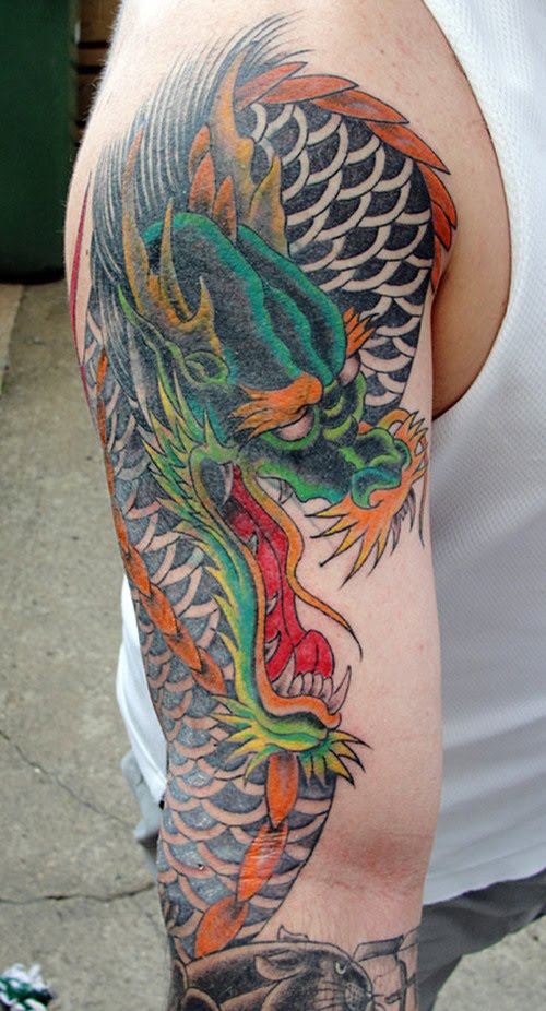 dragon tattoos on arm. Green Dragon Tattoos Desaign On Arm