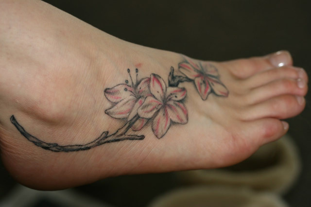 cherry blossom tattoos on foot