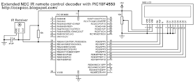 Extended NEC protocol for IR remote control decoder using PIC18F4550 circuit - CCS PIC C