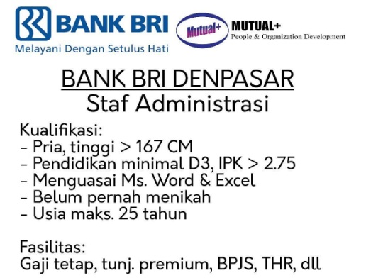 Lowongan Kerja BRI Posisi Staff Administrasi Tahun 2017 