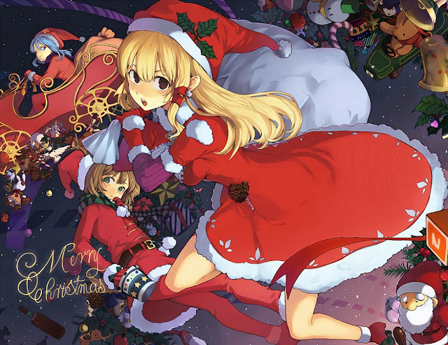 anime christmas,anime girls,chibi santa claus