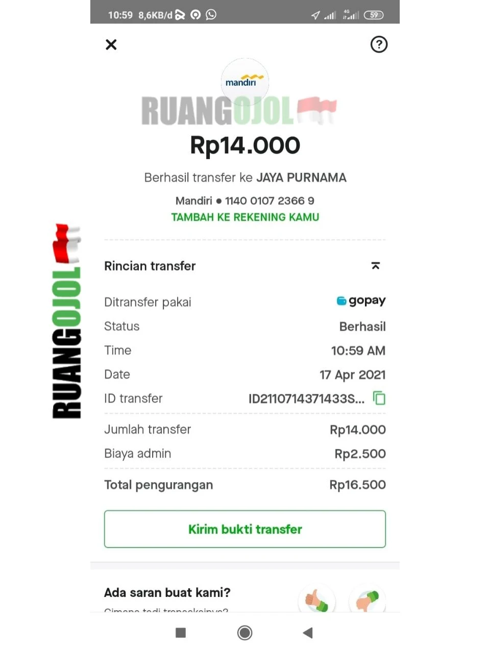 Cara Transfer Saldo Gopay Gojek Customer ke Rekening Bank