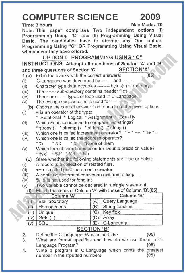 Computer-science-2009-past-year-paper-class-XII