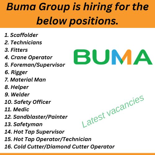 Buma Group is hiring for the below positions.