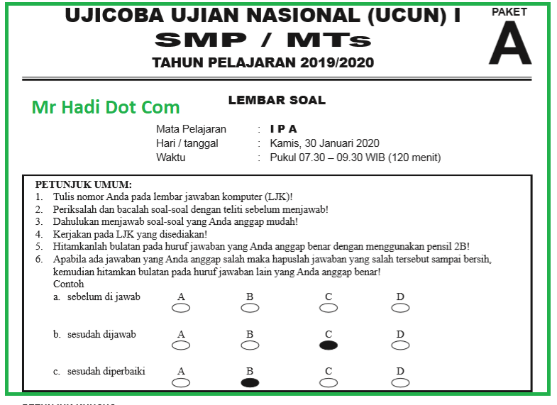 Soal UCUN Tahap I IPA SMP Tahun 2020