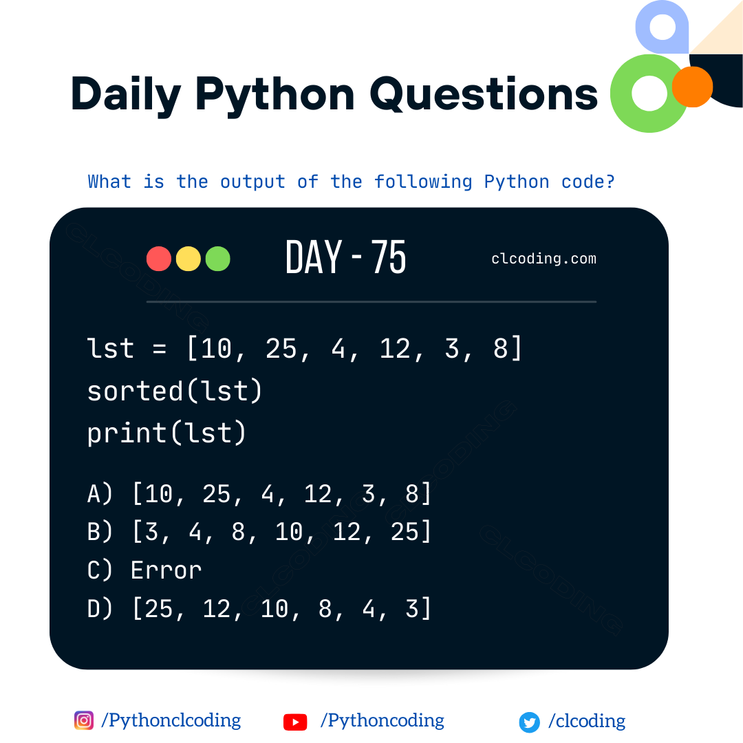 Python Coding challenge - Day 75 | What is the output of the following ...