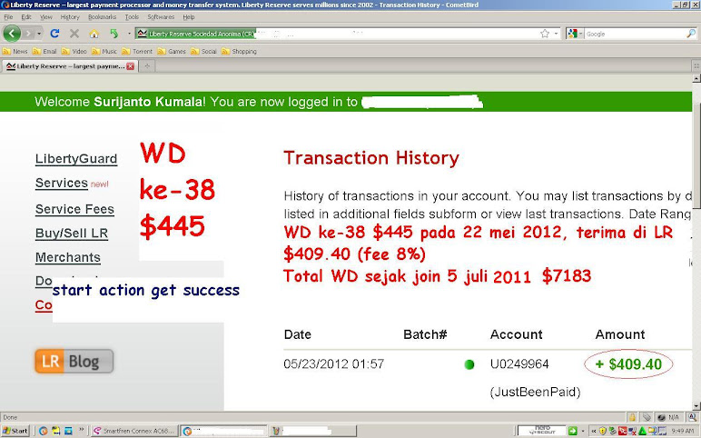 WD ke-38 $445 22 mei 2012, total wd sejak join 5 juli 2011 $7183