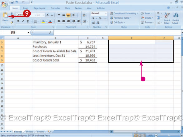  Excel copies the  column widths  from the source to  destiny.  9 Click Paste.