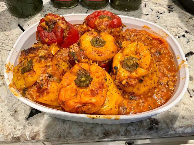 Casserole with vegan stuffed peppers