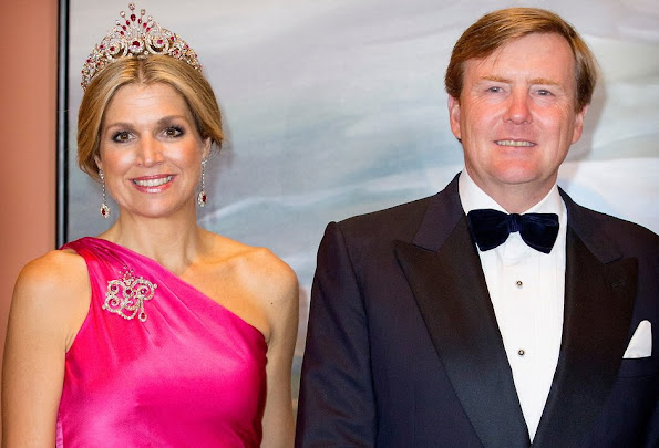 King Willem-Alexander and Queen Maxima of The Netherlands attend an state banquet offered by governor general Johnston at Rideau Hall in Ottawa, Canada