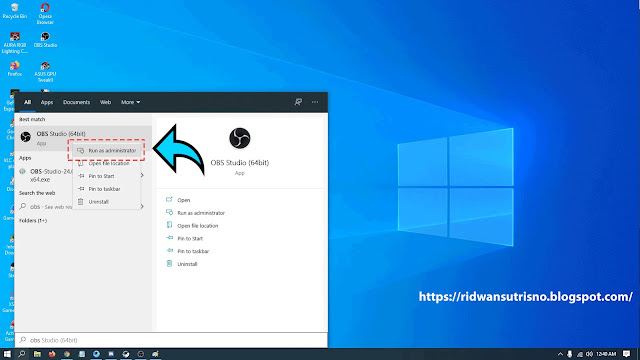 Buka OBS Studio Dengan run as administrator