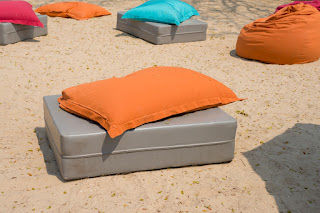 beanbags on a beach