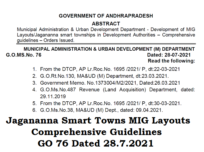 Jagananna Smart Towns MIG Layouts Comprehensive Guidelines GO 76 Dated 28.7.2021