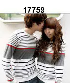 Baju-couple-lengan-panjang-korea-salur-abu