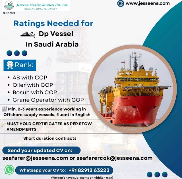 Rating Needed for DP Vessel Saudi Arabia AB, Oiler, Bosun Jan 2024