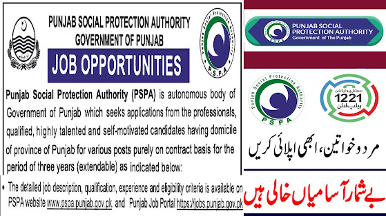 Punjab Social Protection Authority PSPA Lahore Jobs 2024 Online Apply