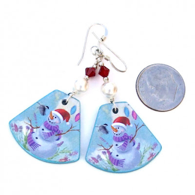 christmas snowman chickadee earrings gift for women