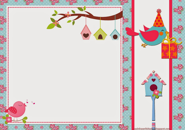 Birds Party Free Printable Invitations, Labels or Cards.