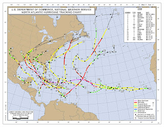 NOAA's official map of tropical cyclone tracks during the Atlantic Ocean season 2008.