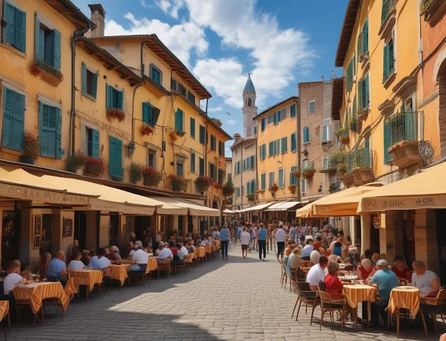"Lively Italian street scene"