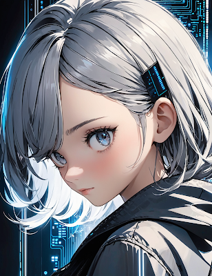 Anime Gray Hair Hacker Girl